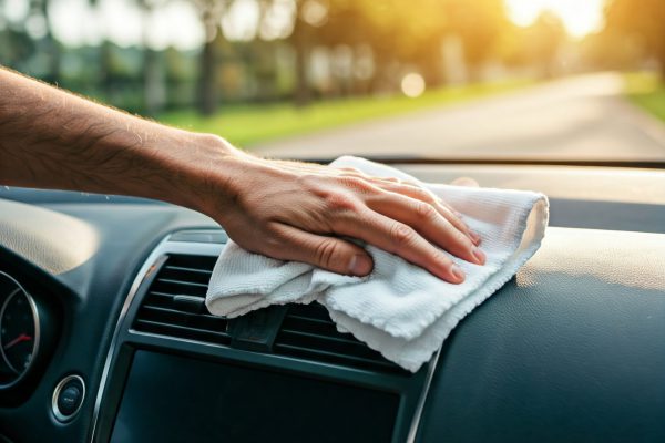 Rengöring av instrumentbräda på bilinteriör